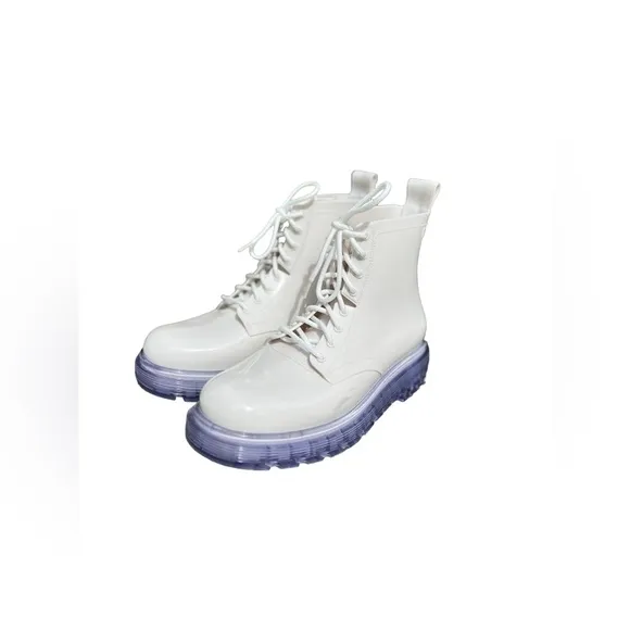 Melissa Women's White Coturno Transparent Lace-up Combat Boots Size 7