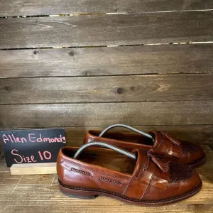 Mens Allen‎ Edmonds Cody Brown Leather Woven Tassel Fringe Loafers Size 10 D GUC