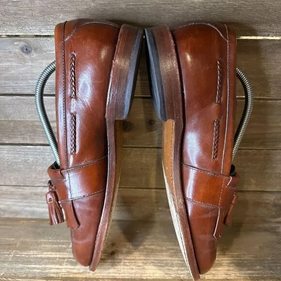 Mens Allen‎ Edmonds Cody Brown Leather Woven Tassel Fringe Loafers Size 10 D GUC