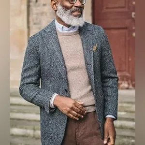 Men’s ammeci Herringbone Tweed Jacket Sports Coat Italy preppy wedding