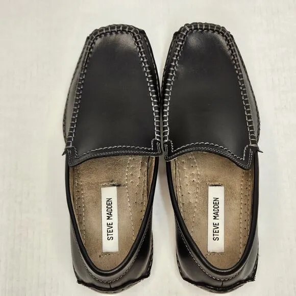 Men's Black Leather Steve Madden Novo Slip On‎ Driving Loafers Size 8