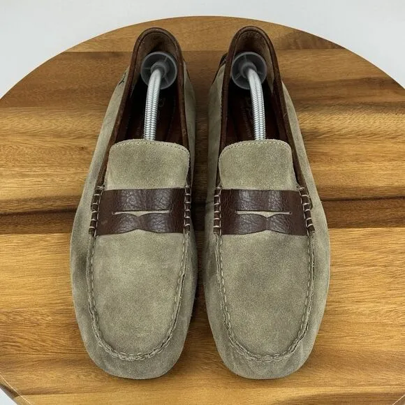 Mens Born Taupe Brown Suede Casual Driving Moc Toe Penny Loafers Size 10.5 D GUC