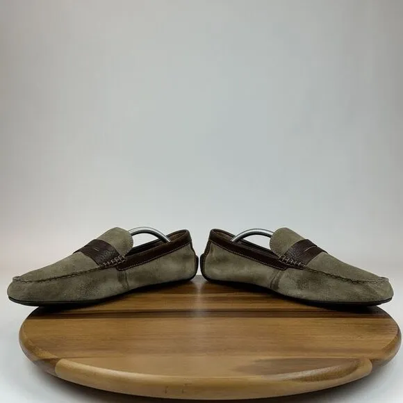 Mens Born Taupe Brown Suede Casual Driving Moc Toe Penny Loafers Size 10.5 D GUC