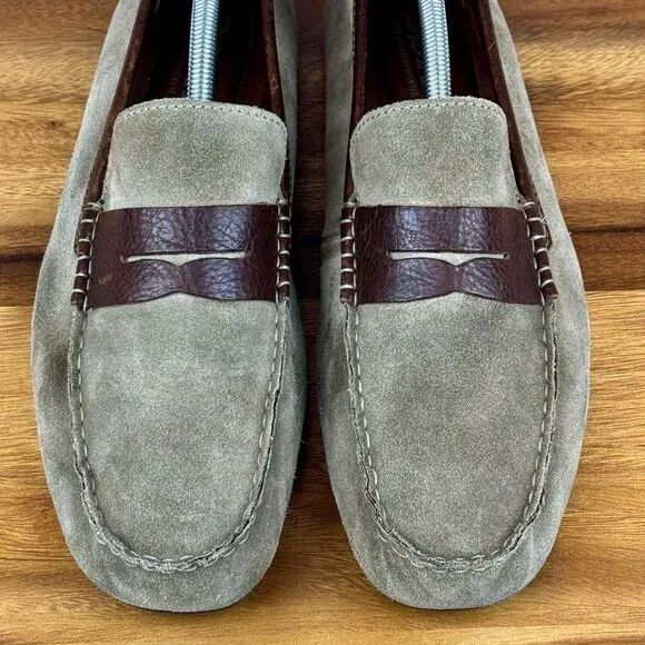 Mens Born Taupe Brown Suede Casual Driving Moc Toe Penny Loafers Size 10.5 D GUC