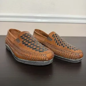 Men's Brown‎ Leather Woven Duke Haband Shoes Size 10 3E Huarache Slip On Loafers