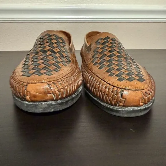 Men's Brown‎ Leather Woven Duke Haband Shoes Size 10 3E Huarache Slip On Loafers