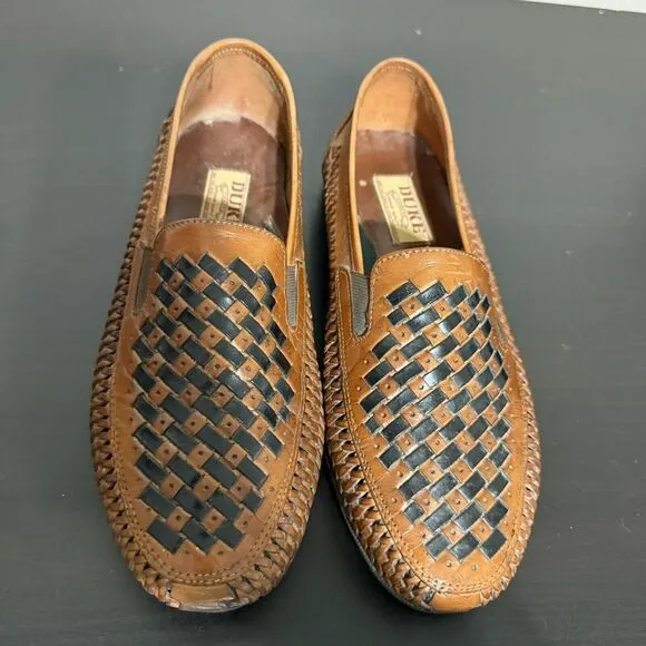 Men's Brown‎ Leather Woven Duke Haband Shoes Size 10 3E Huarache Slip On Loafers