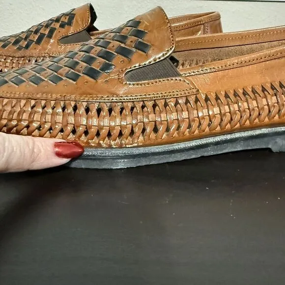 Men's Brown‎ Leather Woven Duke Haband Shoes Size 10 3E Huarache Slip On Loafers