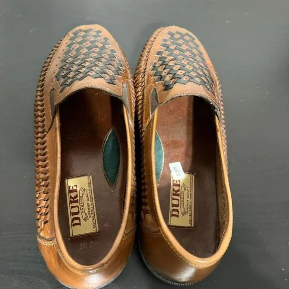 Men's Brown‎ Leather Woven Duke Haband Shoes Size 10 3E Huarache Slip On Loafers