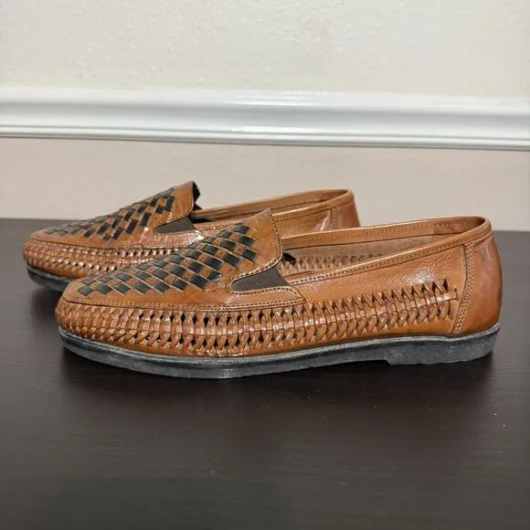 Men's Brown‎ Leather Woven Duke Haband Shoes Size 10 3E Huarache Slip On Loafers