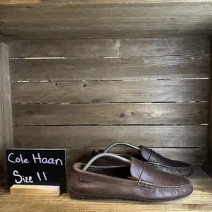 Mens Cole‎ Haan Brown Leather Casual Comfort Driving Penny Loafers Shoes Size 11