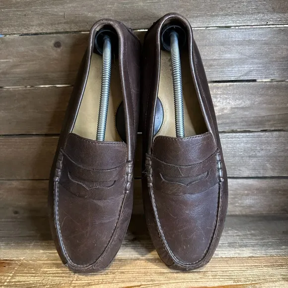 Mens Cole‎ Haan Brown Leather Casual Comfort Driving Penny Loafers Shoes Size 11