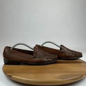 Mens Cole Haan Resort‎ Vintage Brown Leather Woven Dress Loafers Size 10.5 D GUC