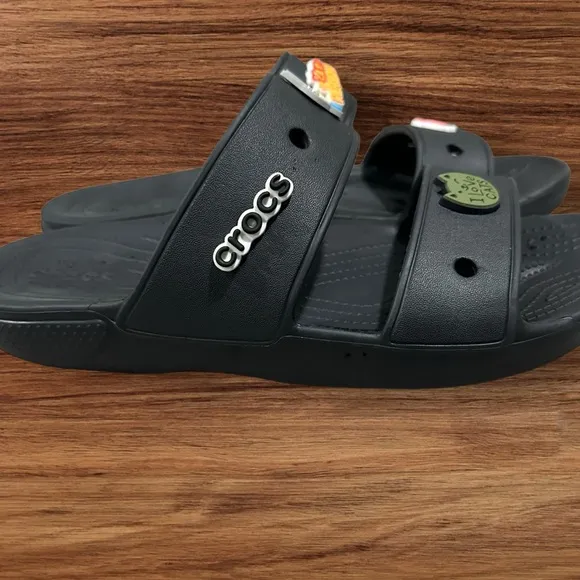 Men’s CROCS Classic Slides / Sandals Black with Removable Jibbitz, SZ 12.