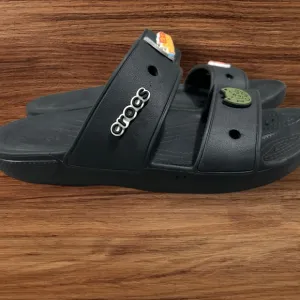 Men’s CROCS Classic Slides / Sandals Black with Removable Jibbitz, SZ 12.
