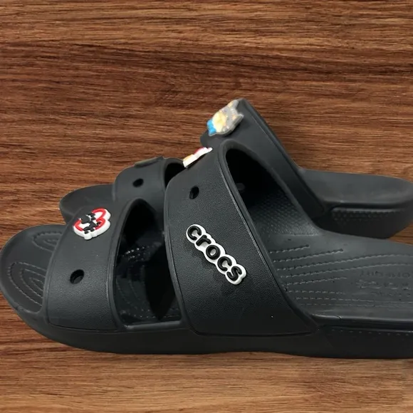 Men’s CROCS Classic Slides / Sandals Black with Removable Jibbitz, SZ 12.