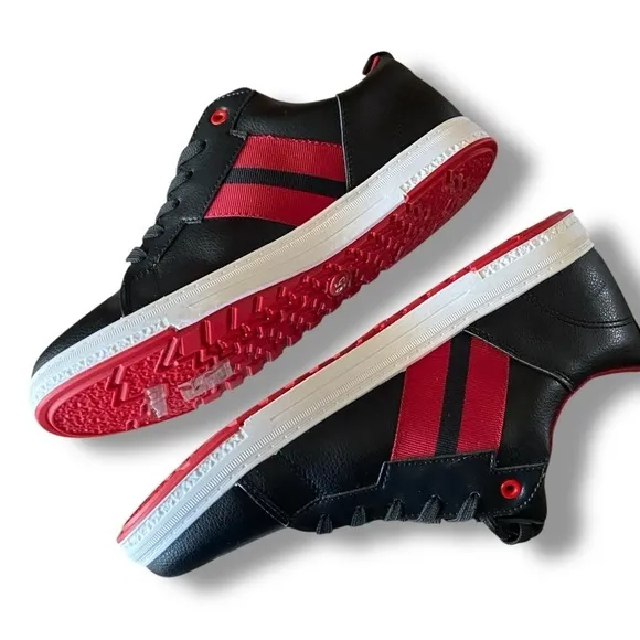 Men’s Ecko Unltd. Black &amp; Red Low-Top Streetwear Laced Leather‎ Sneakers