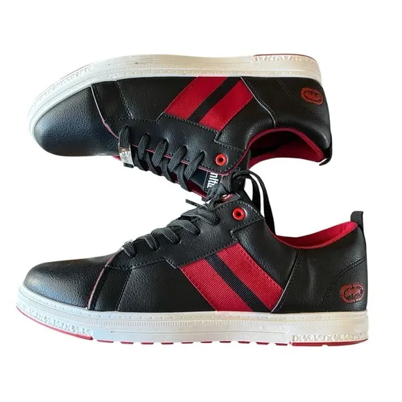 Men’s Ecko Unltd. Black &amp; Red Low-Top Streetwear Laced Leather‎ Sneakers