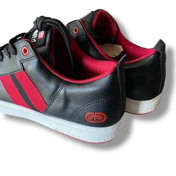 Men’s Ecko Unltd. Black &amp; Red Low-Top Streetwear Laced Leather‎ Sneakers