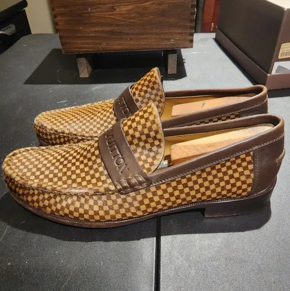 Men's Louis Vuitton Brown Damier Pattern Pony Hair Loafers Size 10