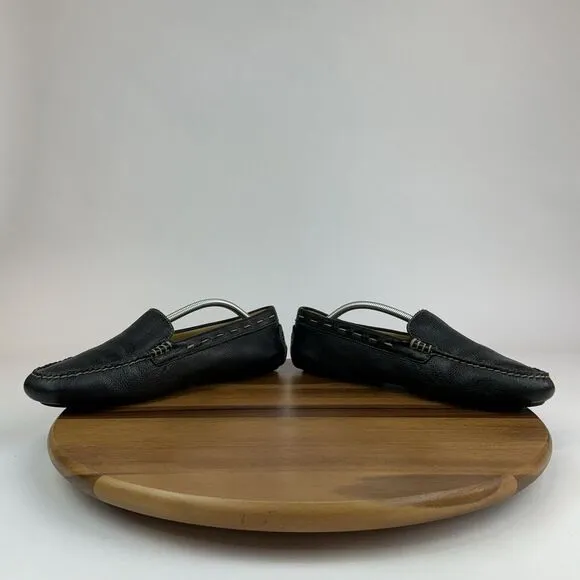 Mens Martin Dingman Black Leather Casual Plain Moc Toe Driving Loafers Size 12 M