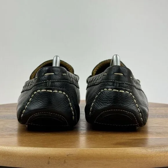 Mens Martin Dingman Black Leather Casual Plain Moc Toe Driving Loafers Size 12 M
