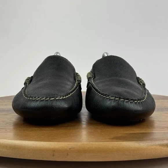 Mens Martin Dingman Black Leather Casual Plain Moc Toe Driving Loafers Size 12 M