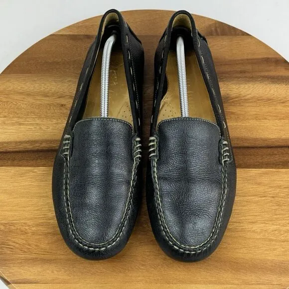 Mens Martin Dingman Black Leather Casual Plain Moc Toe Driving Loafers Size 12 M
