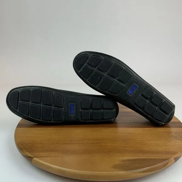 Mens Martin Dingman Black Leather Casual Plain Moc Toe Driving Loafers Size 12 M