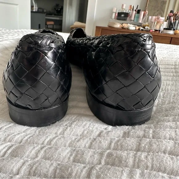 Men’s Moreschi Leather Black Woven Flat Loafers - Made in Italy, Designer! 10.5