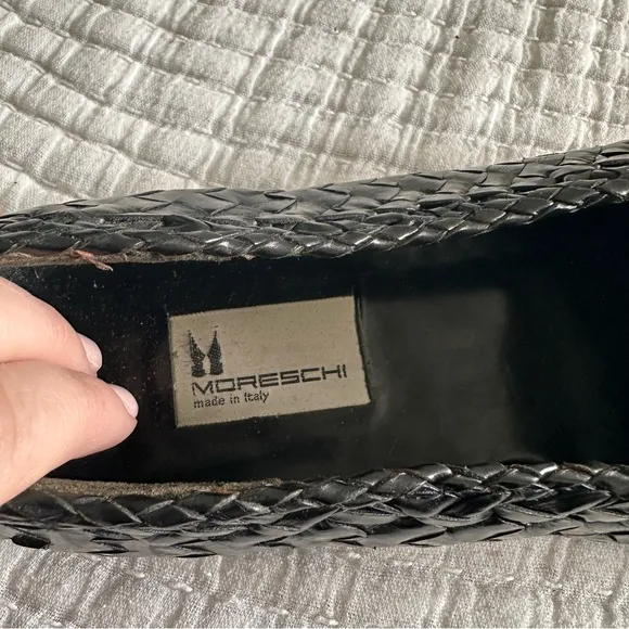 Men’s Moreschi Leather Black Woven Flat Loafers - Made in Italy, Designer! 10.5