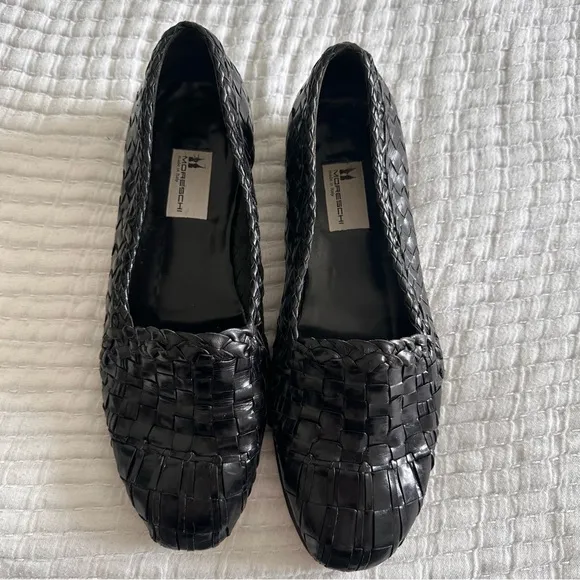 Men’s Moreschi Leather Black Woven Flat Loafers - Made in Italy, Designer! 10.5