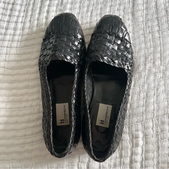 Men’s Moreschi Leather Black Woven Flat Loafers - Made in Italy, Designer! 10.5