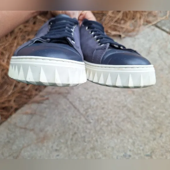 Men's Salvatore Ferragamo Blue Cube Leather Low-Top Sneakers