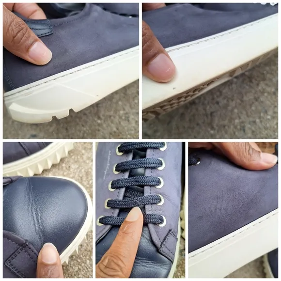 Men's Salvatore Ferragamo Blue Cube Leather Low-Top Sneakers