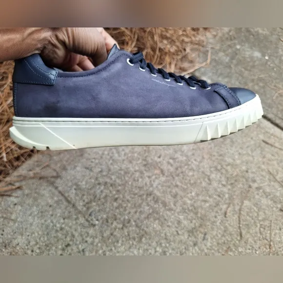 Men's Salvatore Ferragamo Blue Cube Leather Low-Top Sneakers