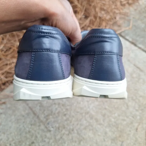 Men's Salvatore Ferragamo Blue Cube Leather Low-Top Sneakers