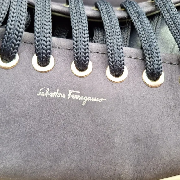 Men's Salvatore Ferragamo Blue Cube Leather Low-Top Sneakers