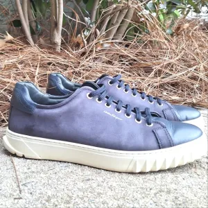 Men's Salvatore Ferragamo Blue Cube Leather Low-Top Sneakers