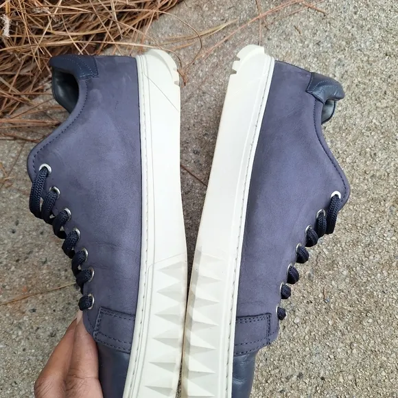 Men's Salvatore Ferragamo Blue Cube Leather Low-Top Sneakers