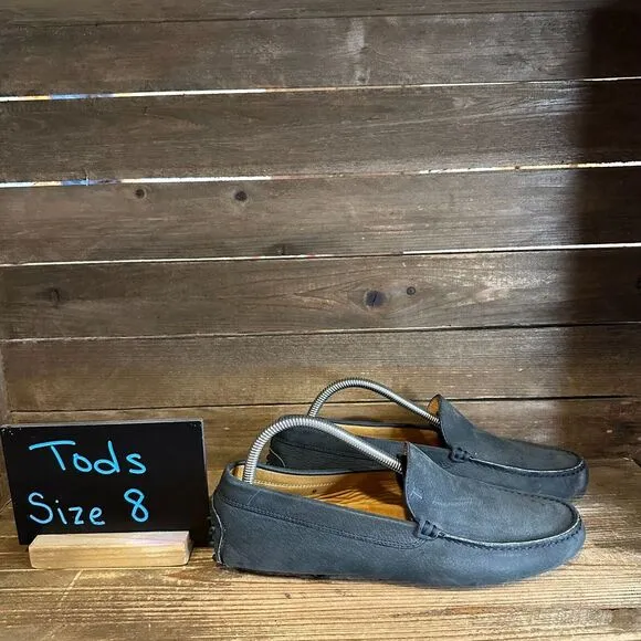 Mens Tods Navy Blue Nubuck Leather Slip On Driving Shoes‎ Loafers Size 8 M GUC