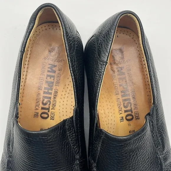 Mephisto Black Leather Square Toe Driving Loafers Men Size 10 BLEMISH