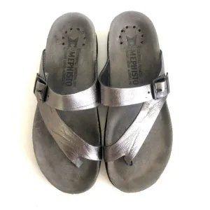 Mephisto Helen Gray Metallic Water-Repellent Leather Slip-On Thong Sandals 5/35