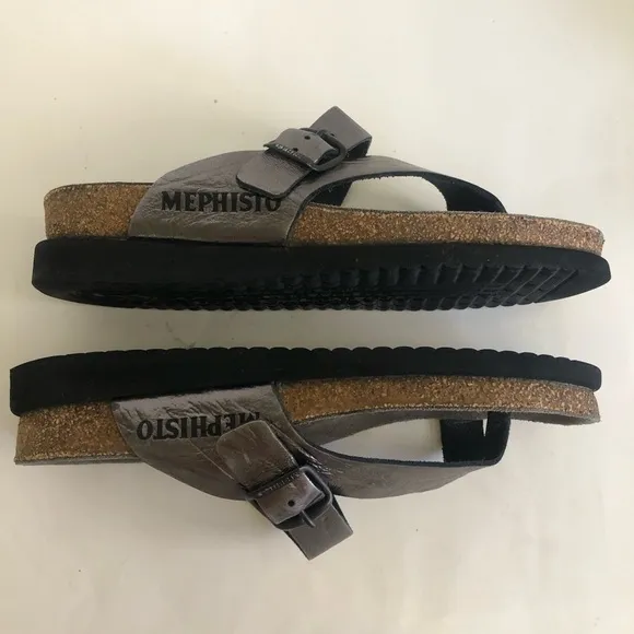 Mephisto Helen Gray Metallic Water-Repellent Leather Slip-On Thong Sandals 5/35