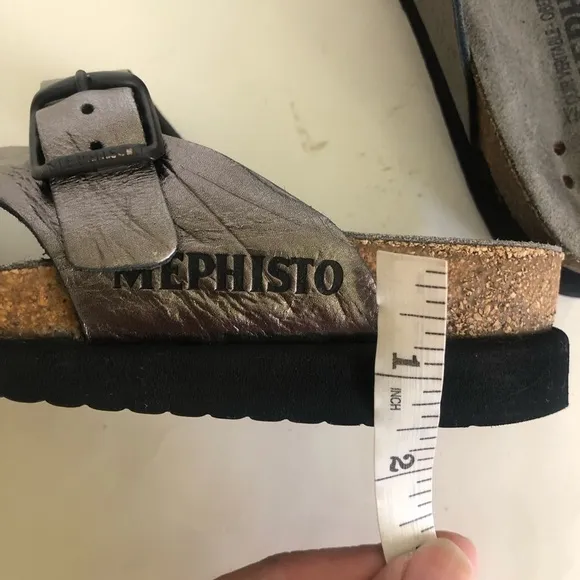 Mephisto Helen Gray Metallic Water-Repellent Leather Slip-On Thong Sandals 5/35