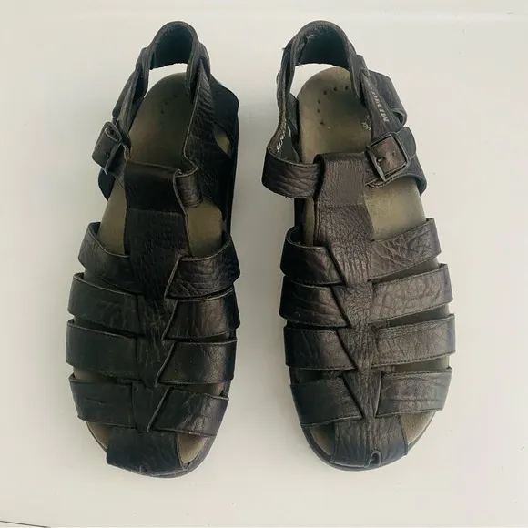 MEPHISTO SAM FISHERMAN SANDALS BLACK MENS SIZE 8 EU 42