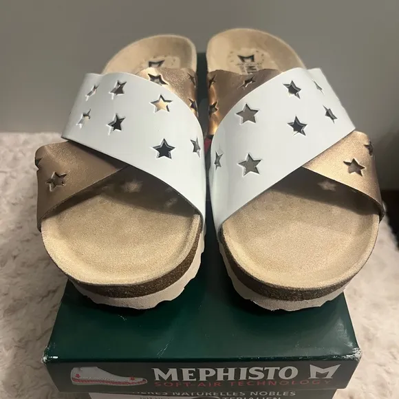 Mephisto sandals white/gold stars slip on US 10 NEW