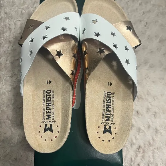 Mephisto sandals white/gold stars slip on US 10 NEW