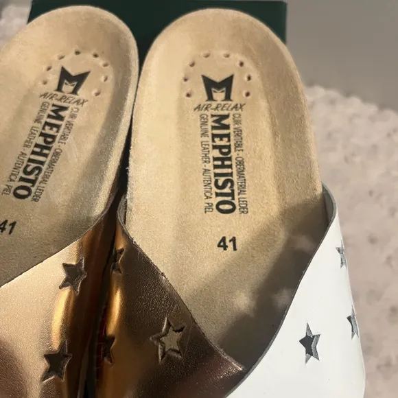 Mephisto sandals white/gold stars slip on US 10 NEW