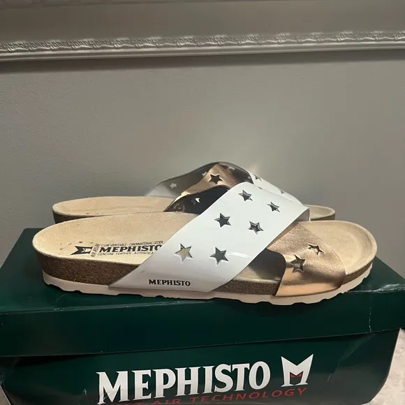 Mephisto sandals white/gold stars slip on US 10 NEW